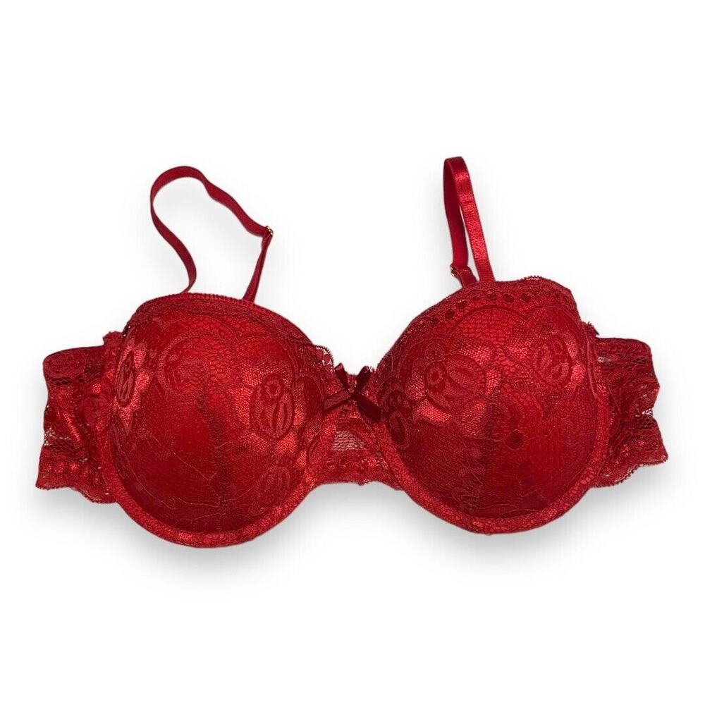 Inteco Intimates Womens‎ Bra Sz 34B Red Lace Push Up Padded